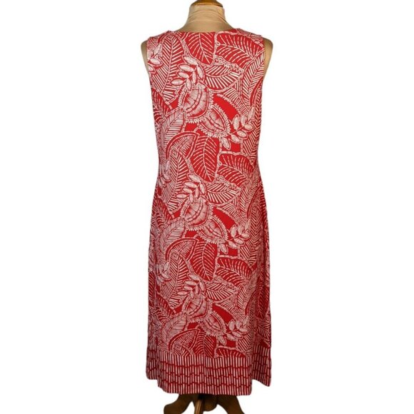 CHICO'S Round Neck Sleeveless Leaf Print Maxi Dress Red and White Chico's Size 1 - Picture 7 of 14